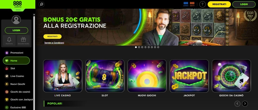 Pagina principale del 888 casinò