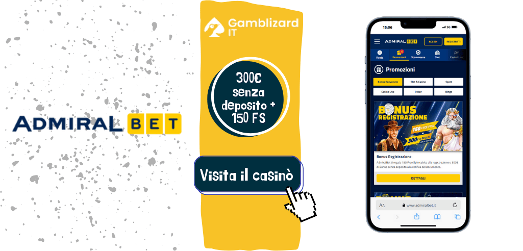 AdmiralBet 300€ senza deposito e 150 giri gratis
