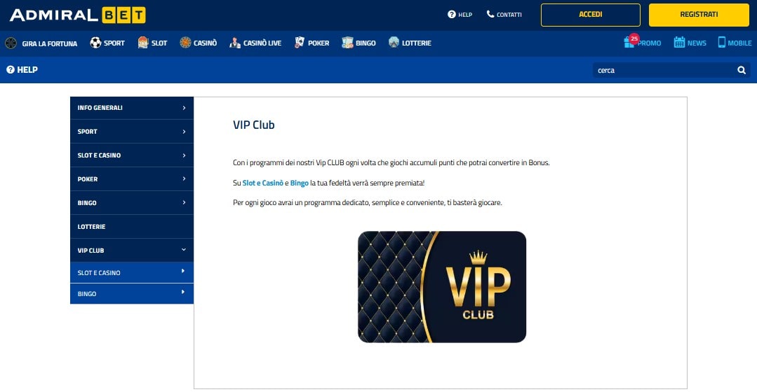 VIP club di AdmiralBet