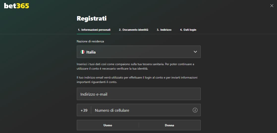 Registrazione di Bet365