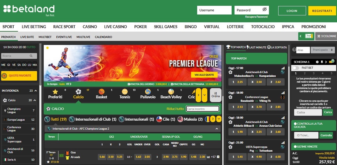 Betaland scommesse sportive