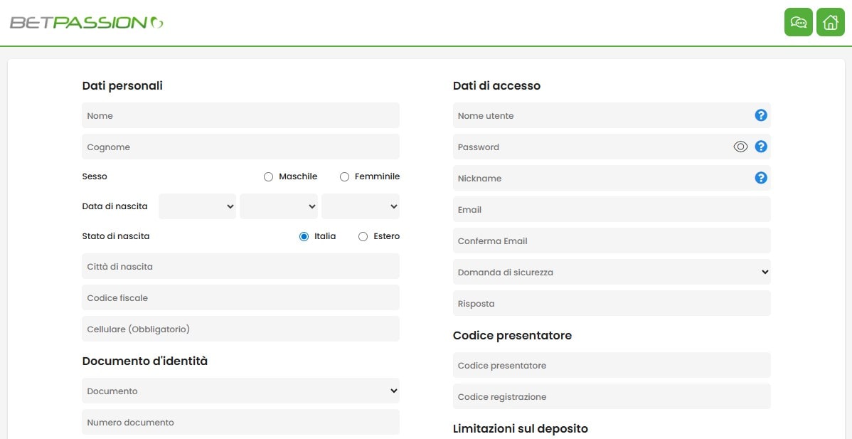 Betpassion pagina di login