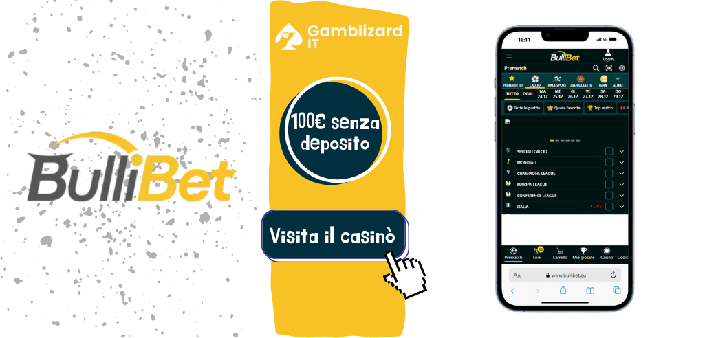 Bullibet casinó 100€ bonus senza deposito