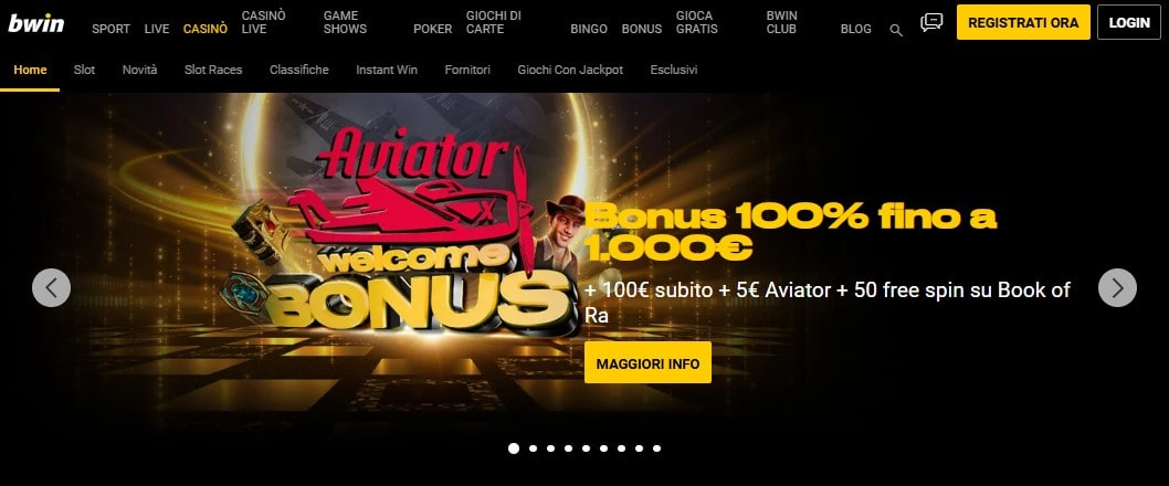 Pagina principale di Bwin casino