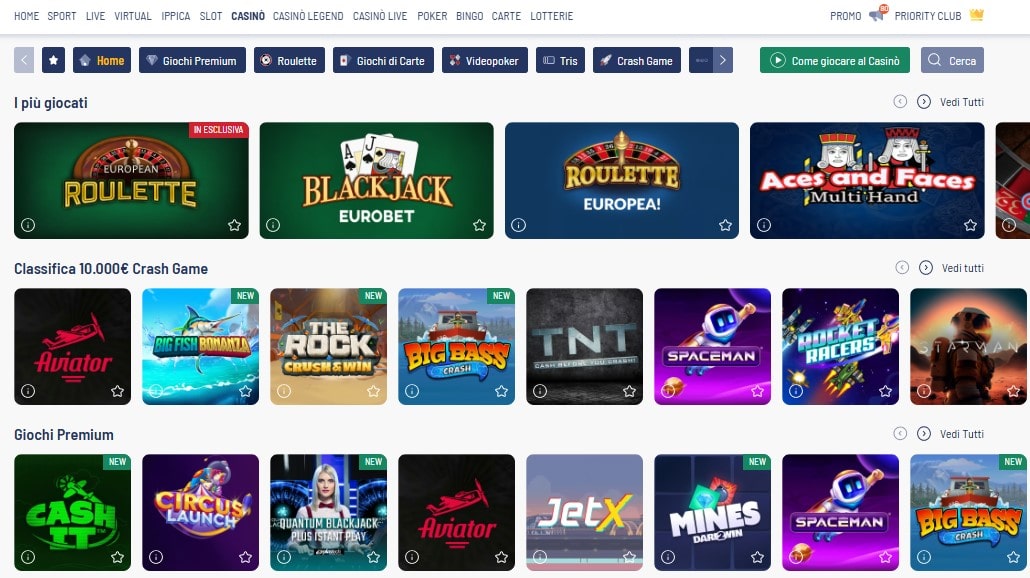 Slot giochi di Eurobet