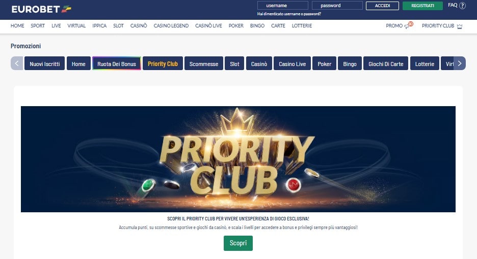 Priority club Eurobet