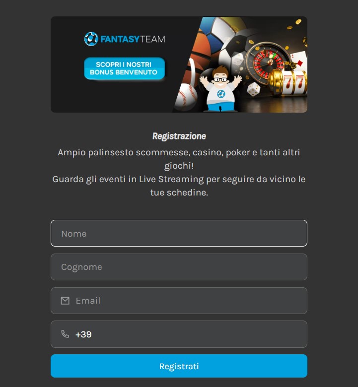 FantasyTeam pagina di registrazione