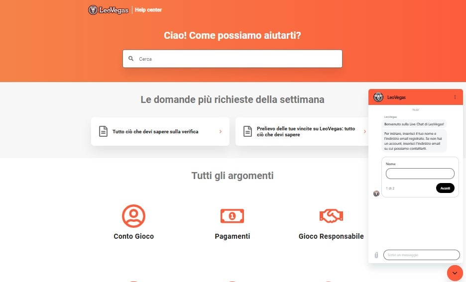 Assistenza Leovegas