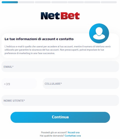 Registrazione di NetBet