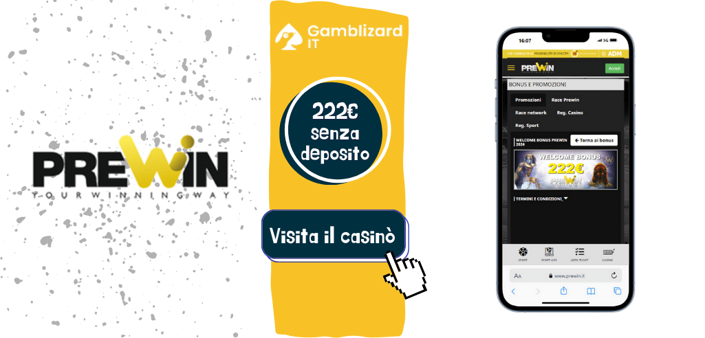 Prewin casinó 222€ bonus senza deposito