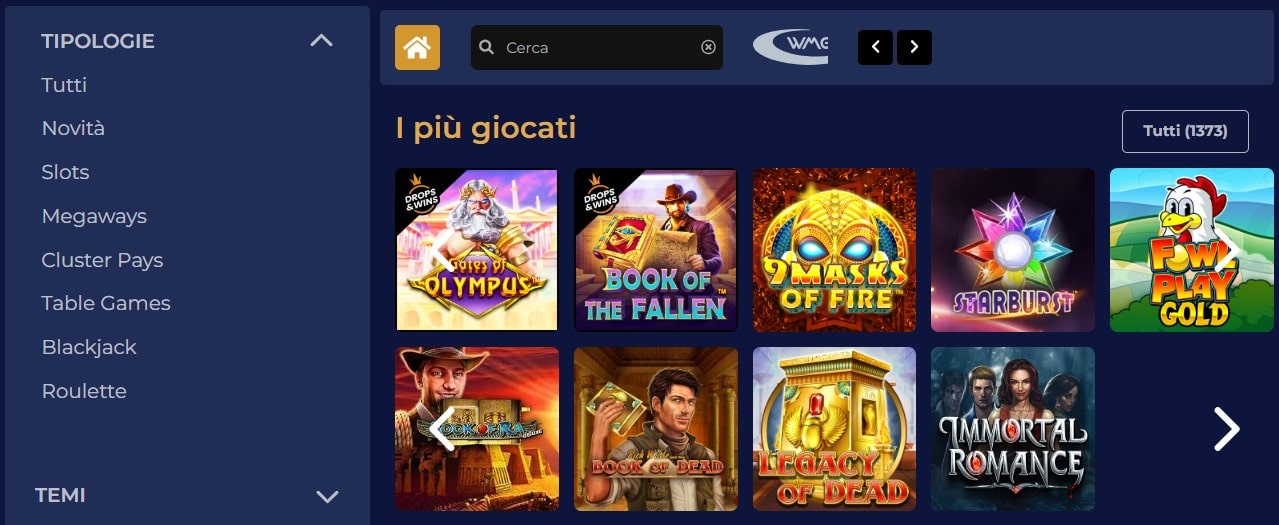 Spin Palace giochi