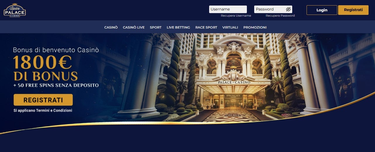 Spin Palace casinò pagina di login