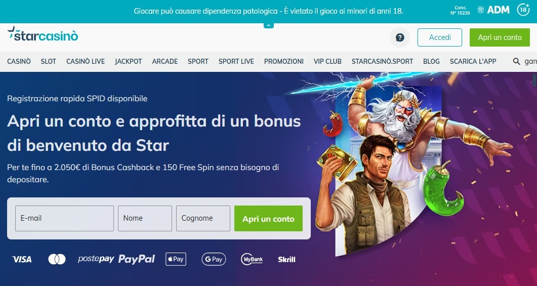 Starcasinò pagina di login