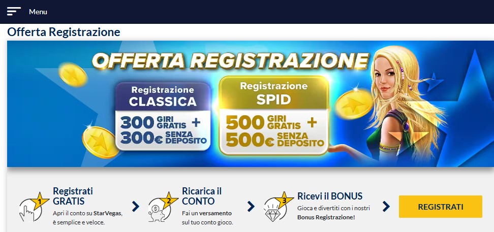 StarVegas bonus di benvenuto SPID