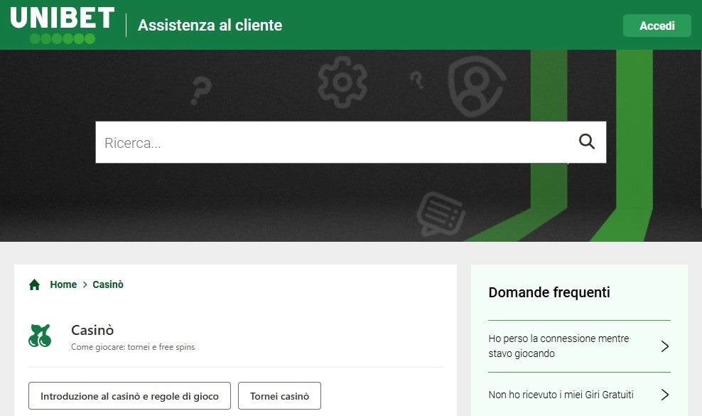 Unibet assistenza