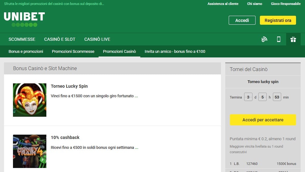 Codice bonus di Unibet