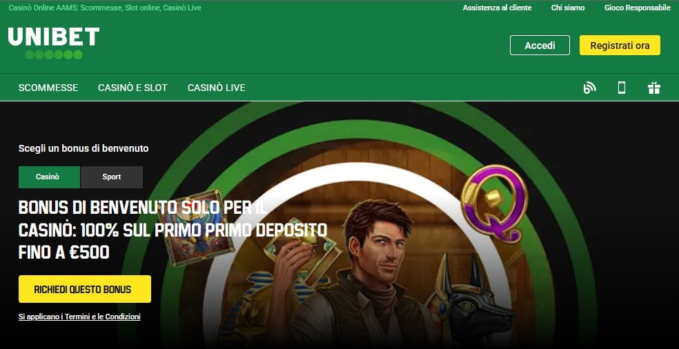 Pagina principale di Unibet