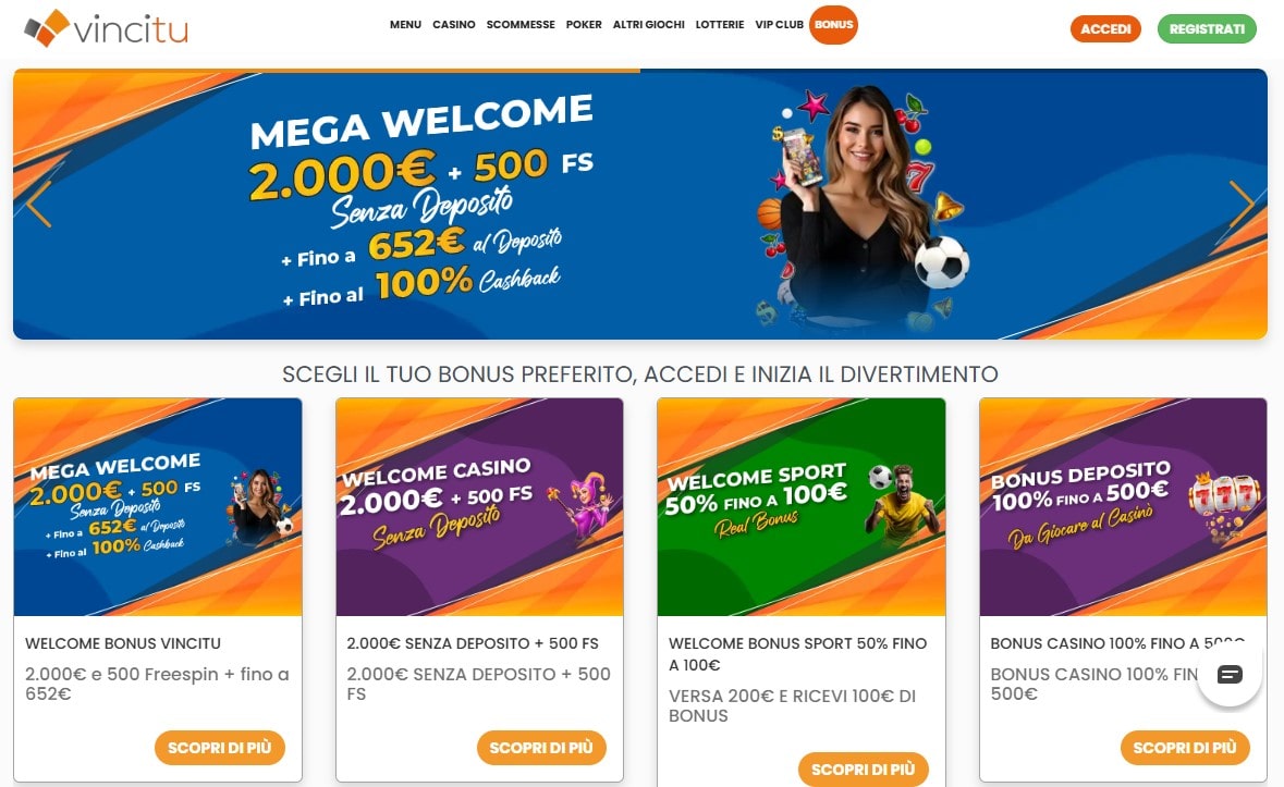 Pagina principale del casinò Vincitu