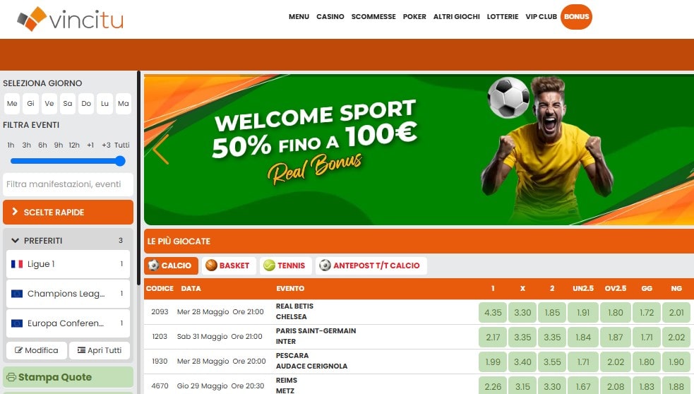 Scommesse sportive del casinò Vincitu