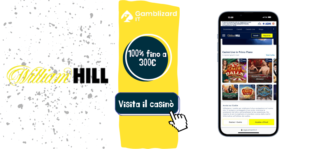 William Hill bonus 100% fino a 300€