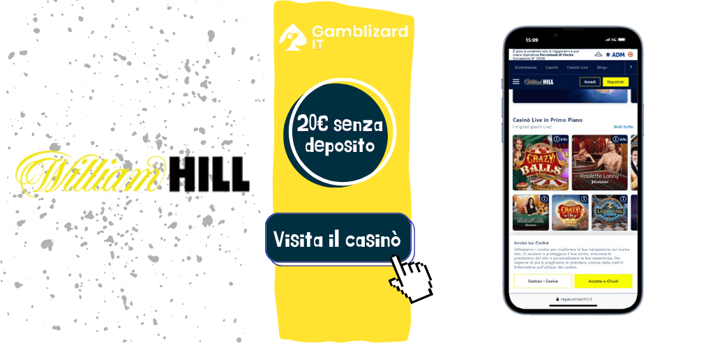 William Hill casinó 20 euro senza deposito