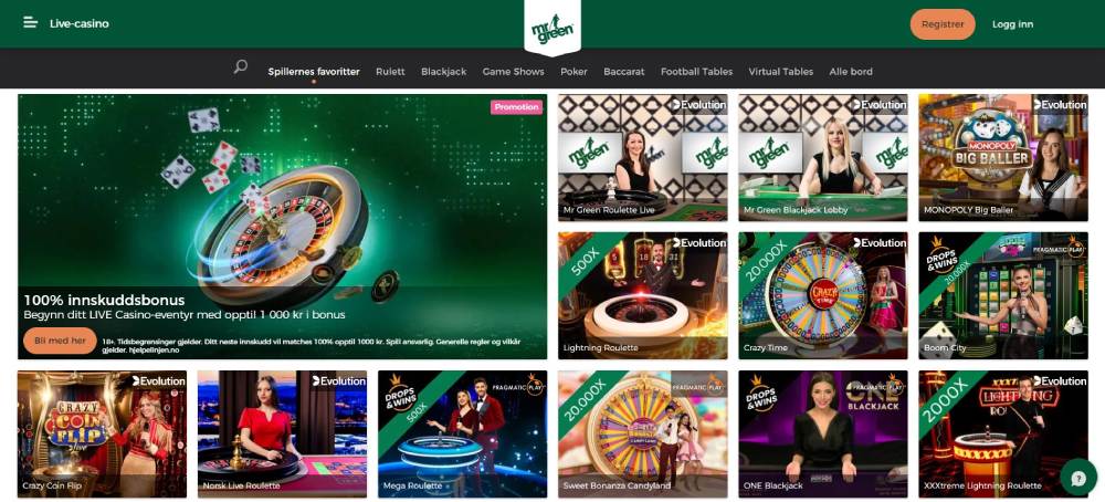 Mr Green live casino spill