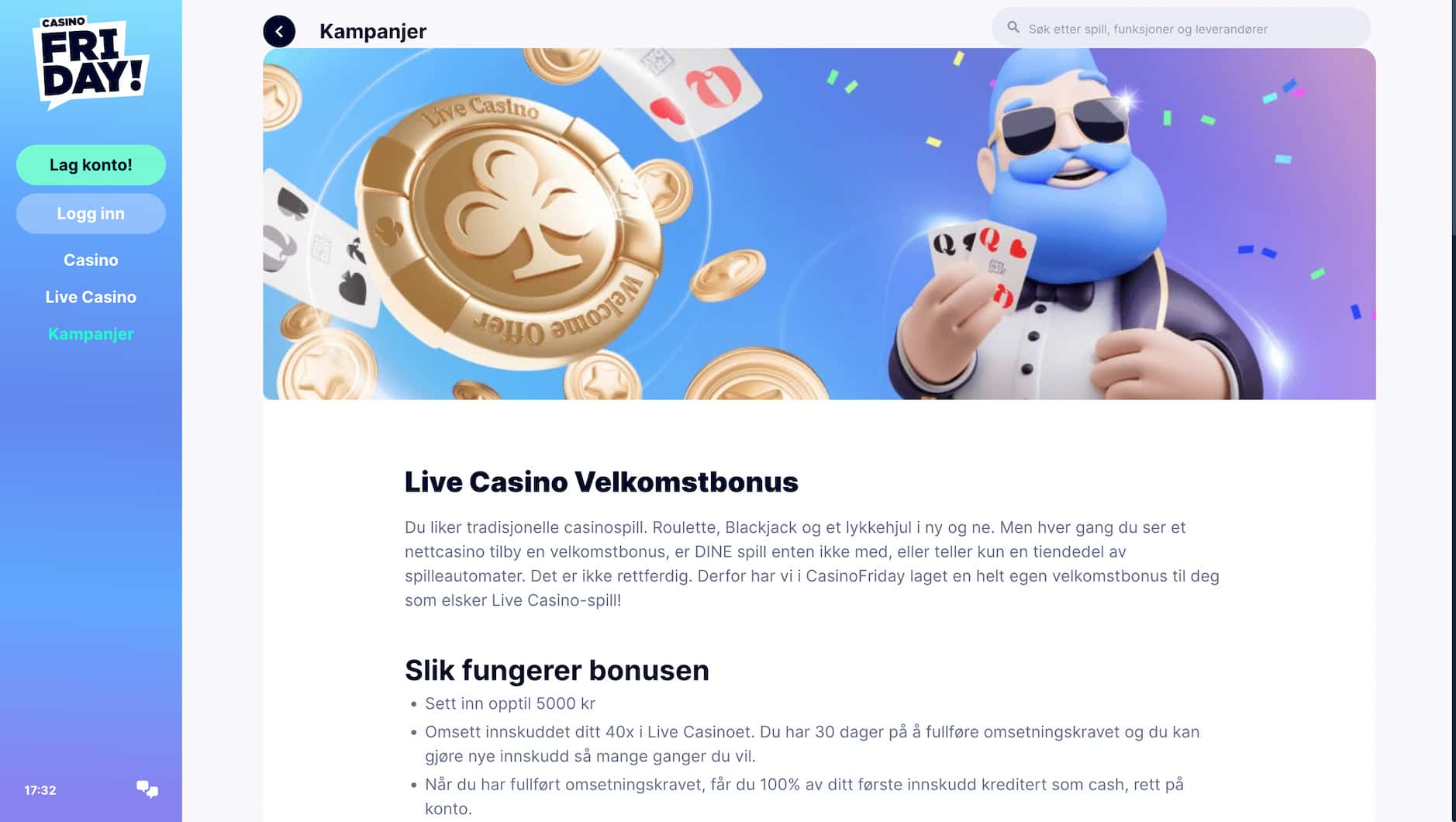 friday live casino velkomstbonus