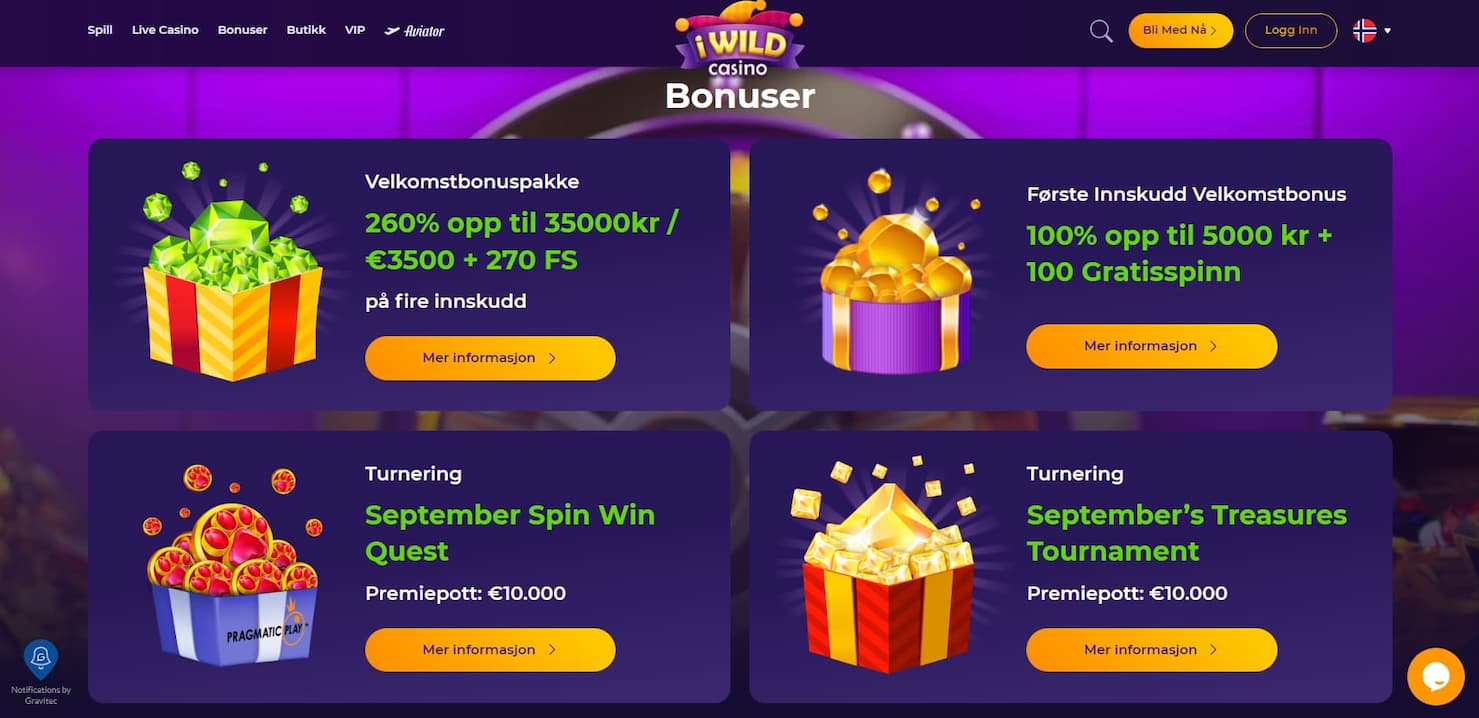 iwild casino bonuser