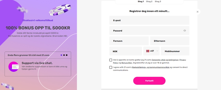 21.com registrering