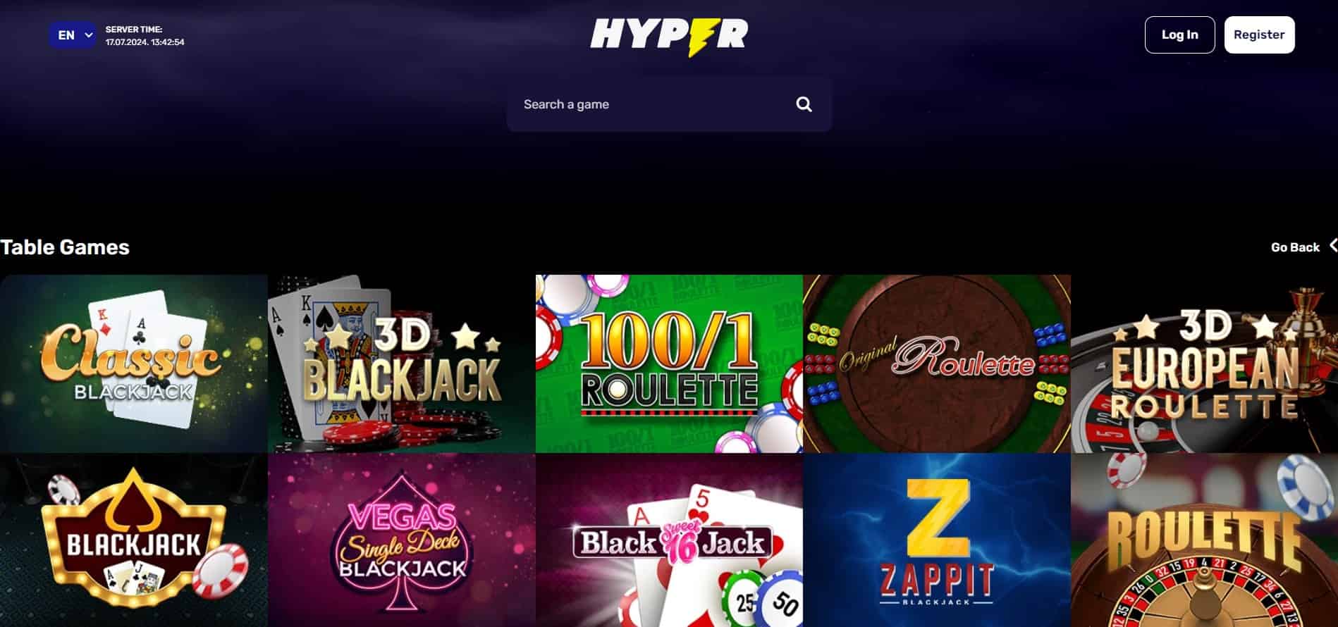 hyper casino table games