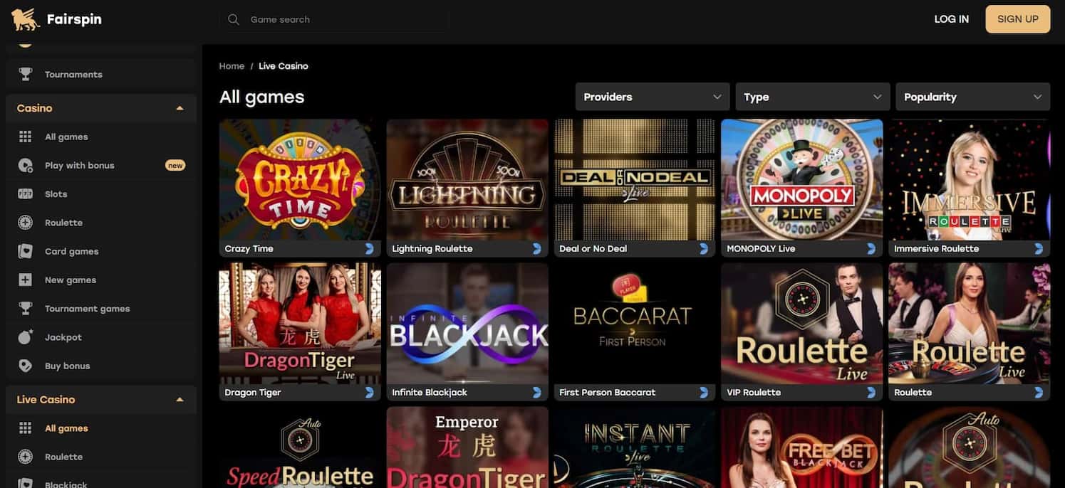 fairspin live casino