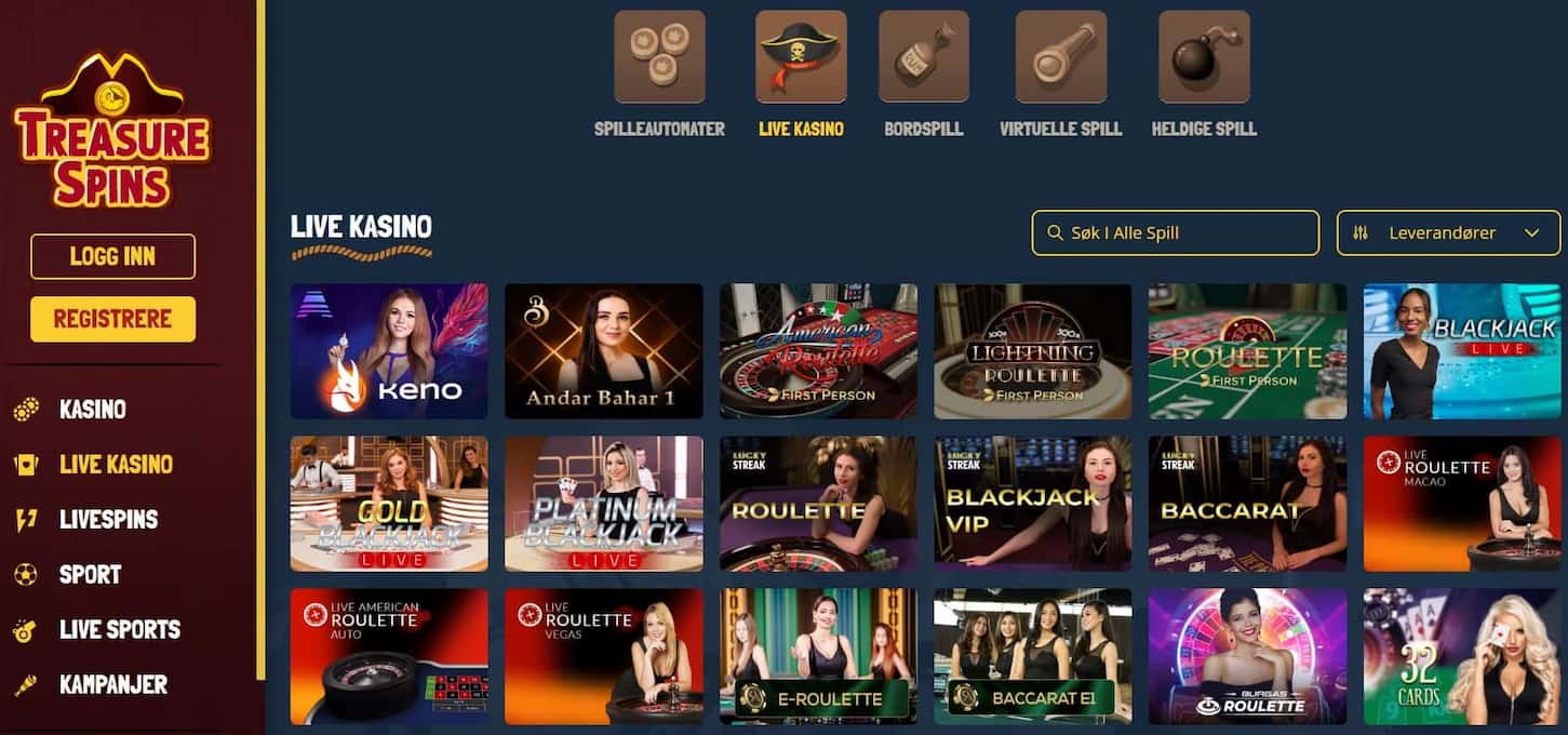 treasurespins live casino