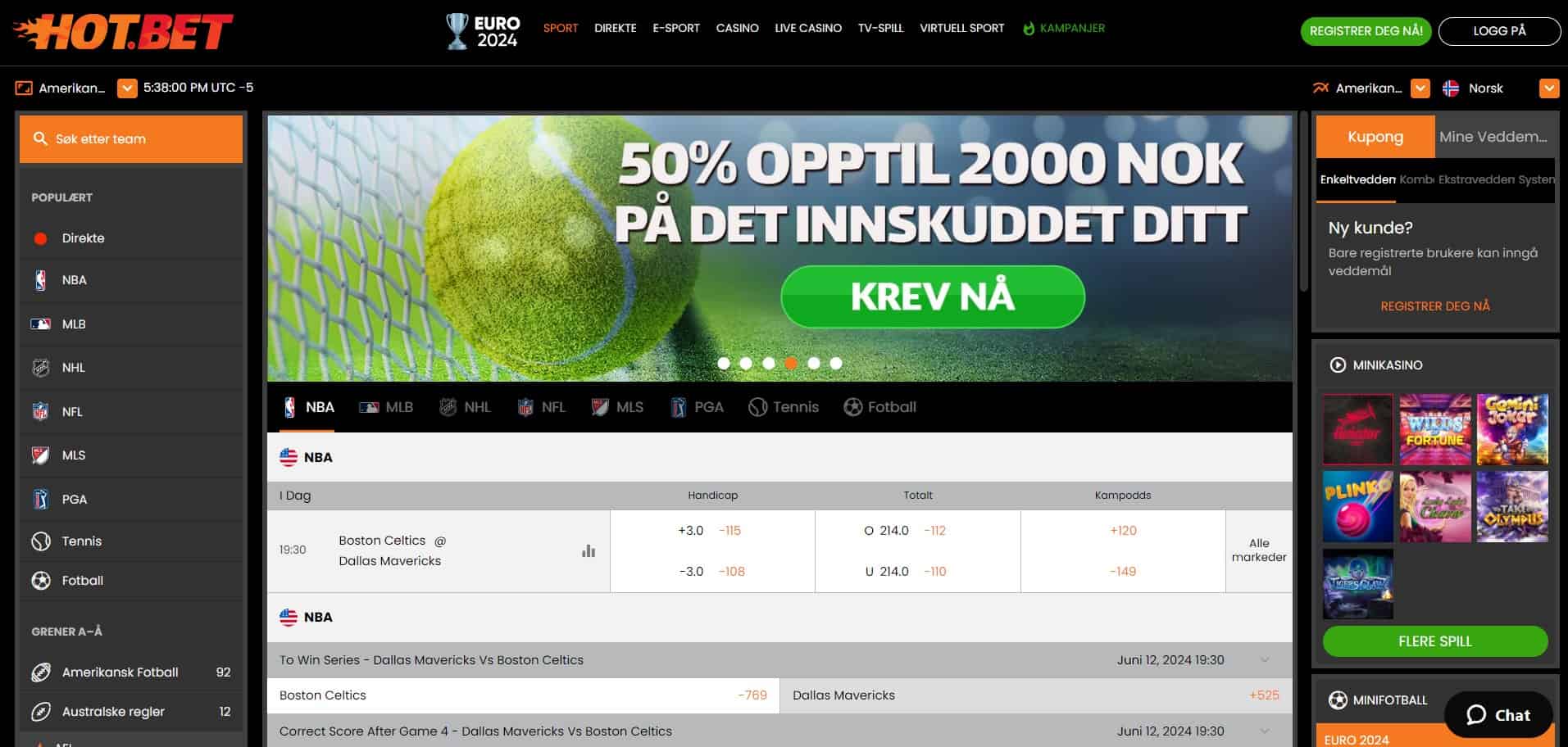 Hotbet casino main page