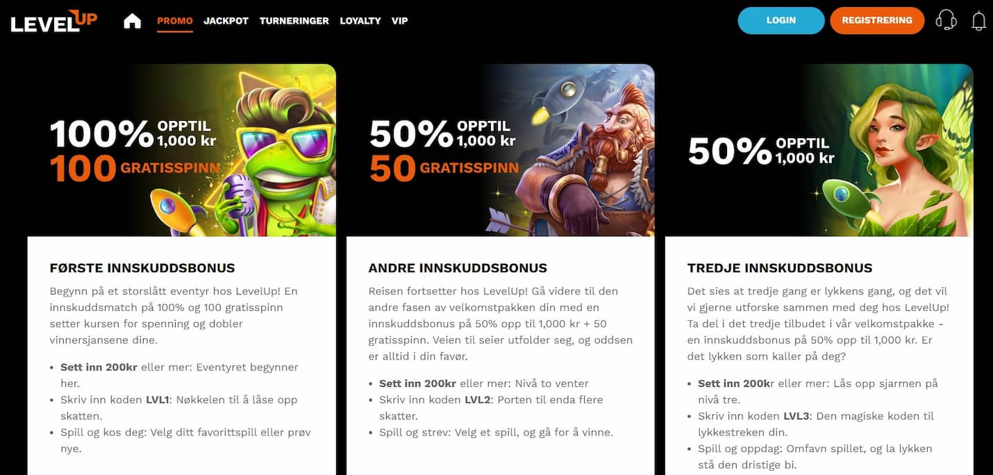 levelup casino bonuser