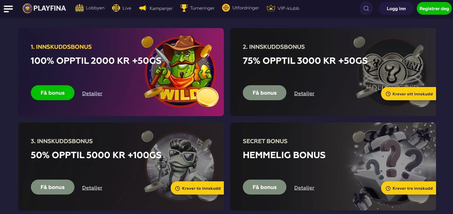 playfina casino bonuser