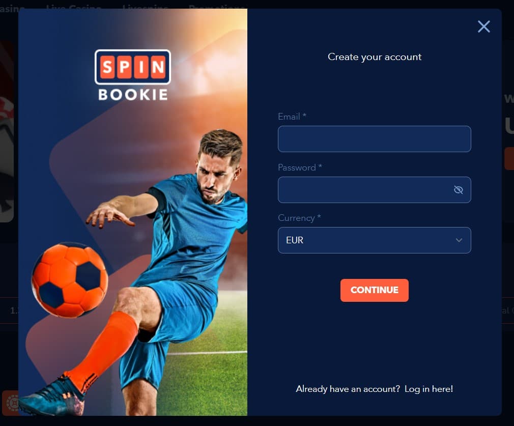 spinbookie casino registration