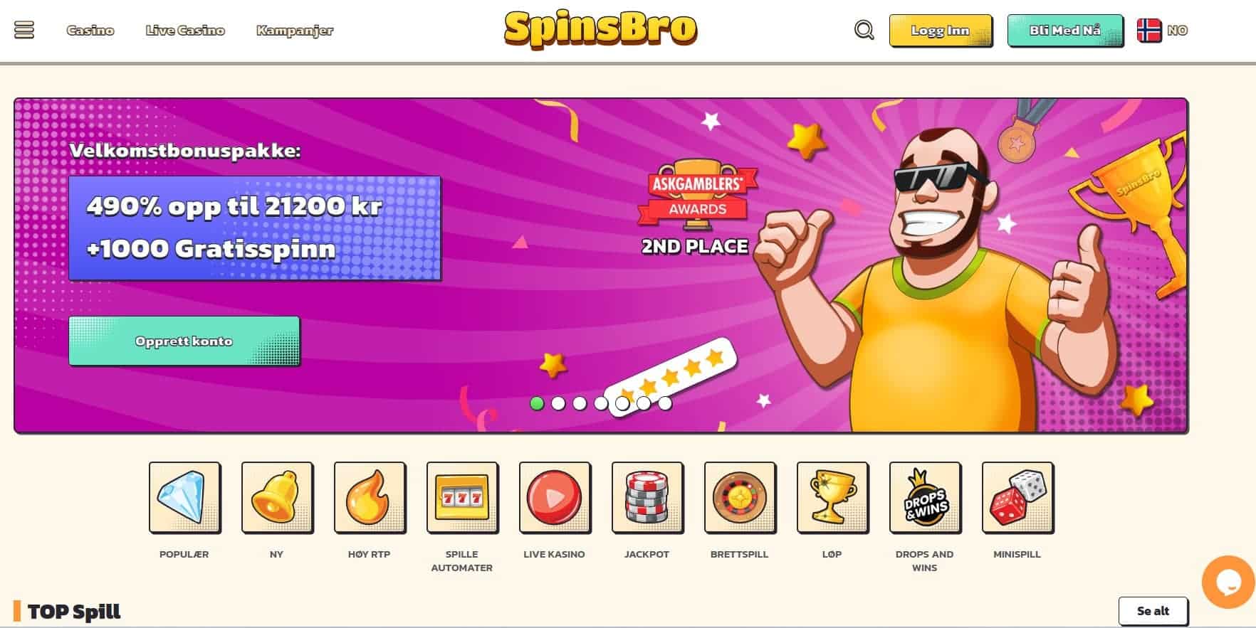 spinsbro casino hovedside
