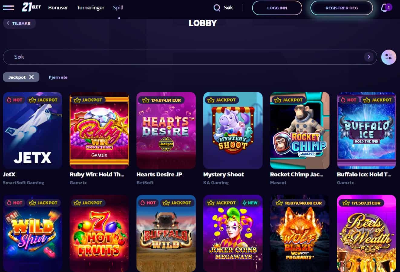 21bit casino jackpot
