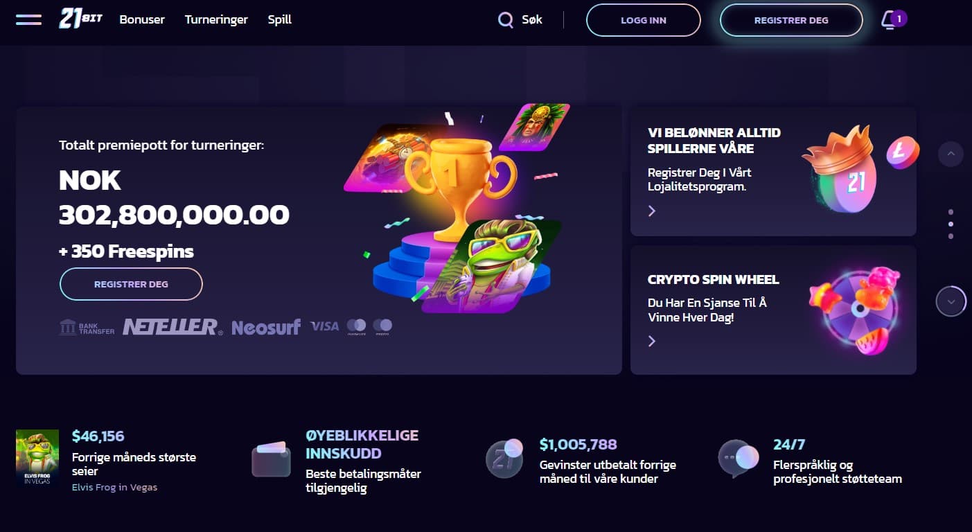 21bit casino hovedmeny