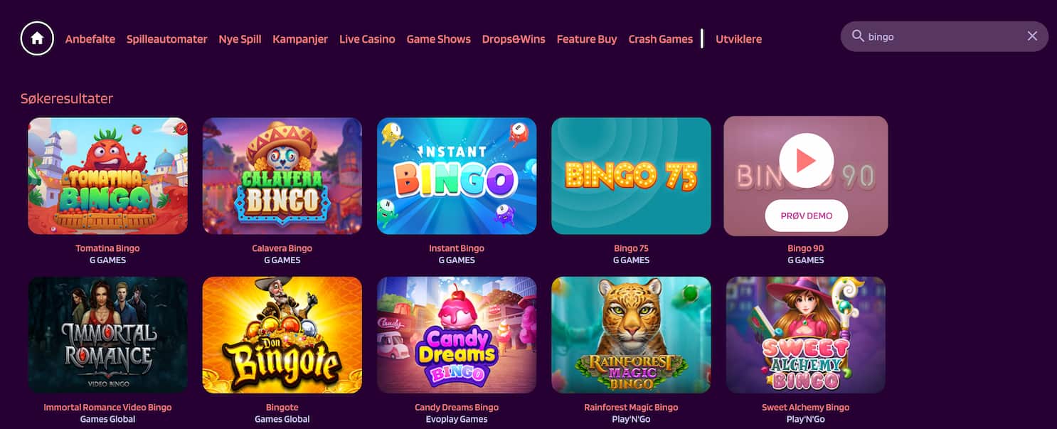 SlotParadise bingo spill