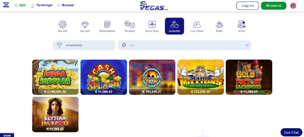 BluVegas casino jackpot spilleautomater