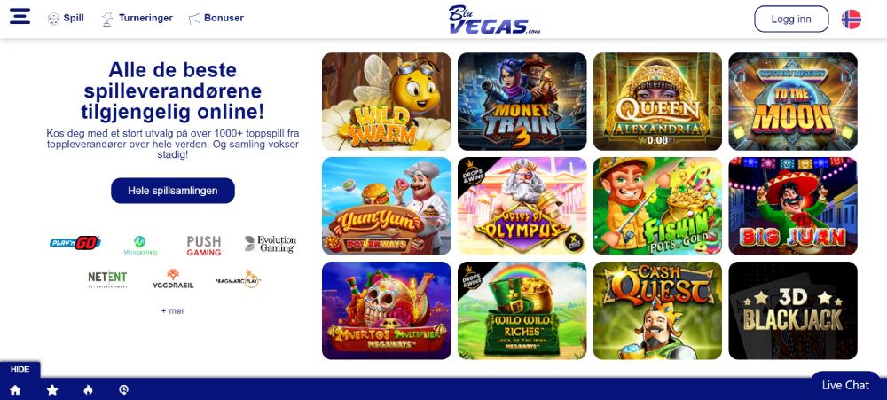 BluVegas casino hovedside
