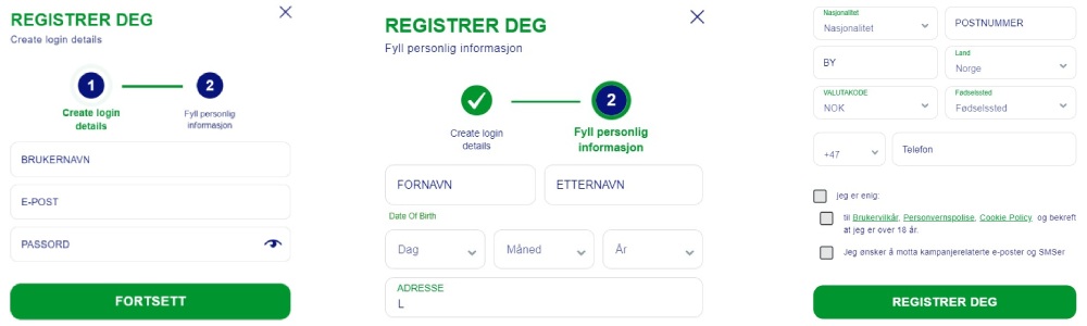 BluVegas casino registreringsprosess
