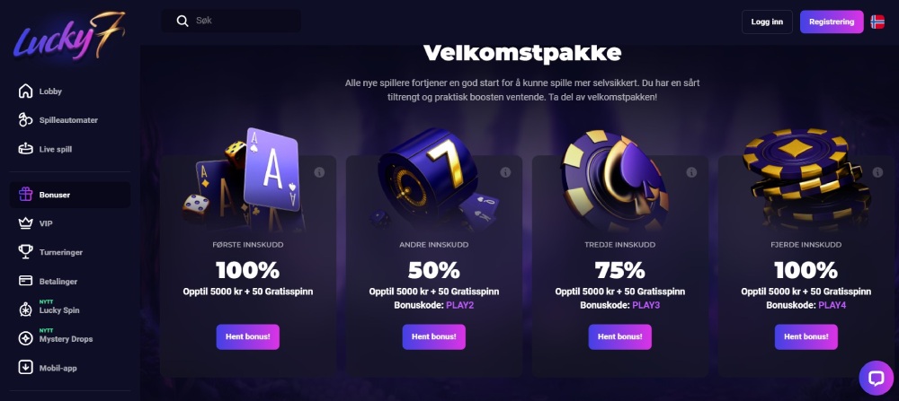 Lucky7even Casino Velkomstbonus