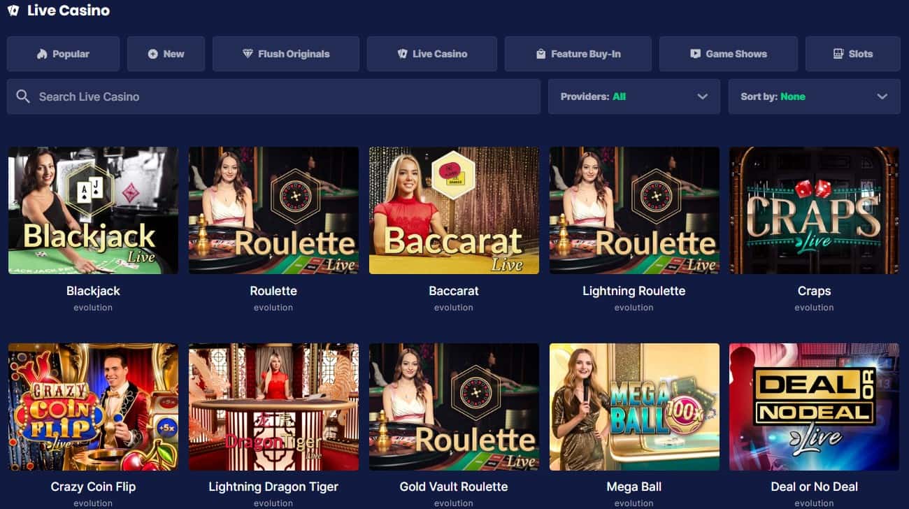 flush casino live spill