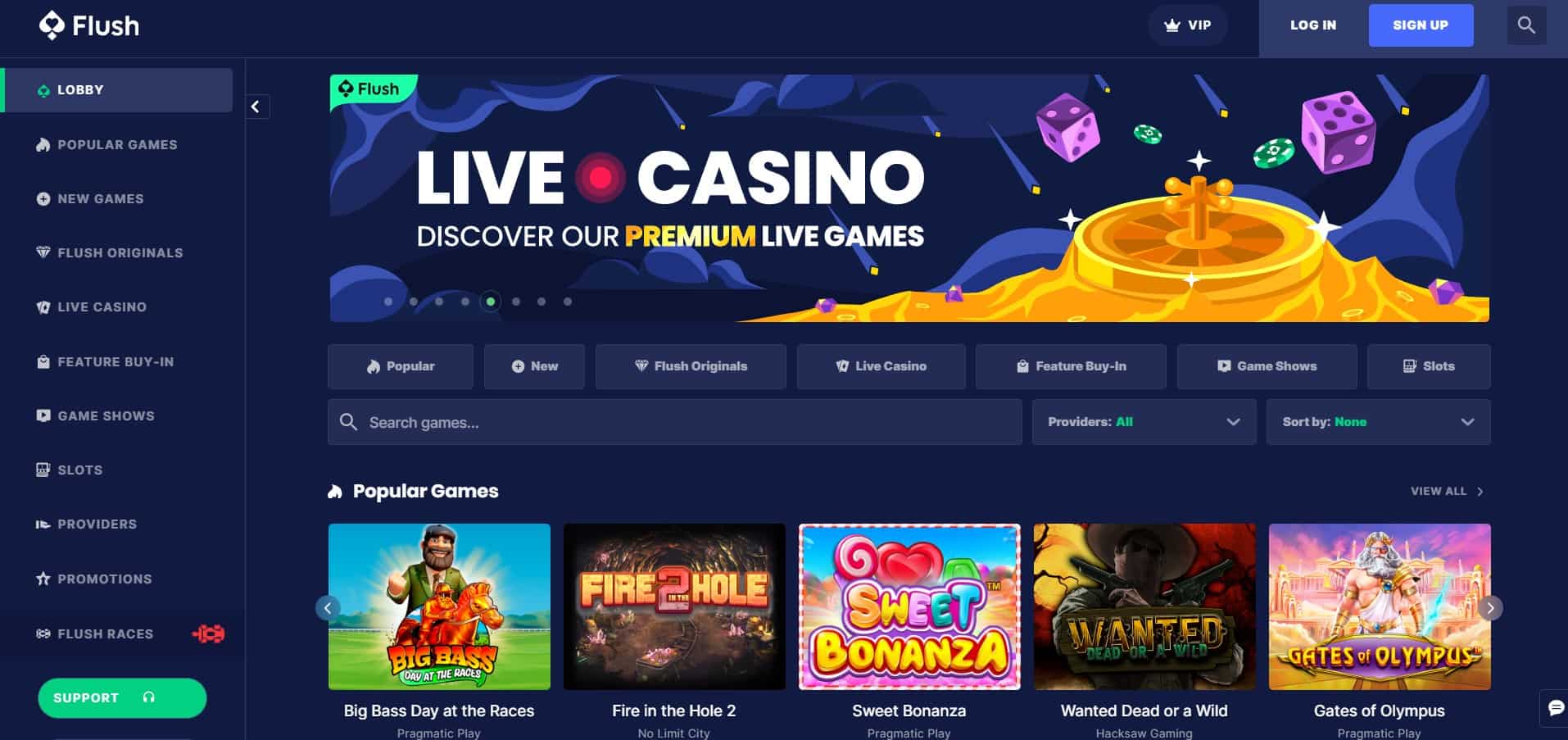 flush casino hovedside