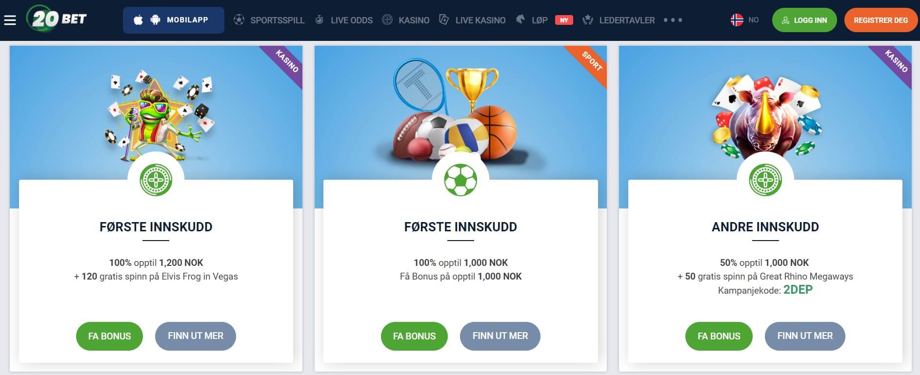 20bet bonusses