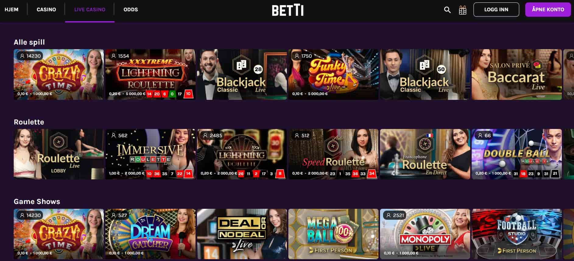 betti live casino