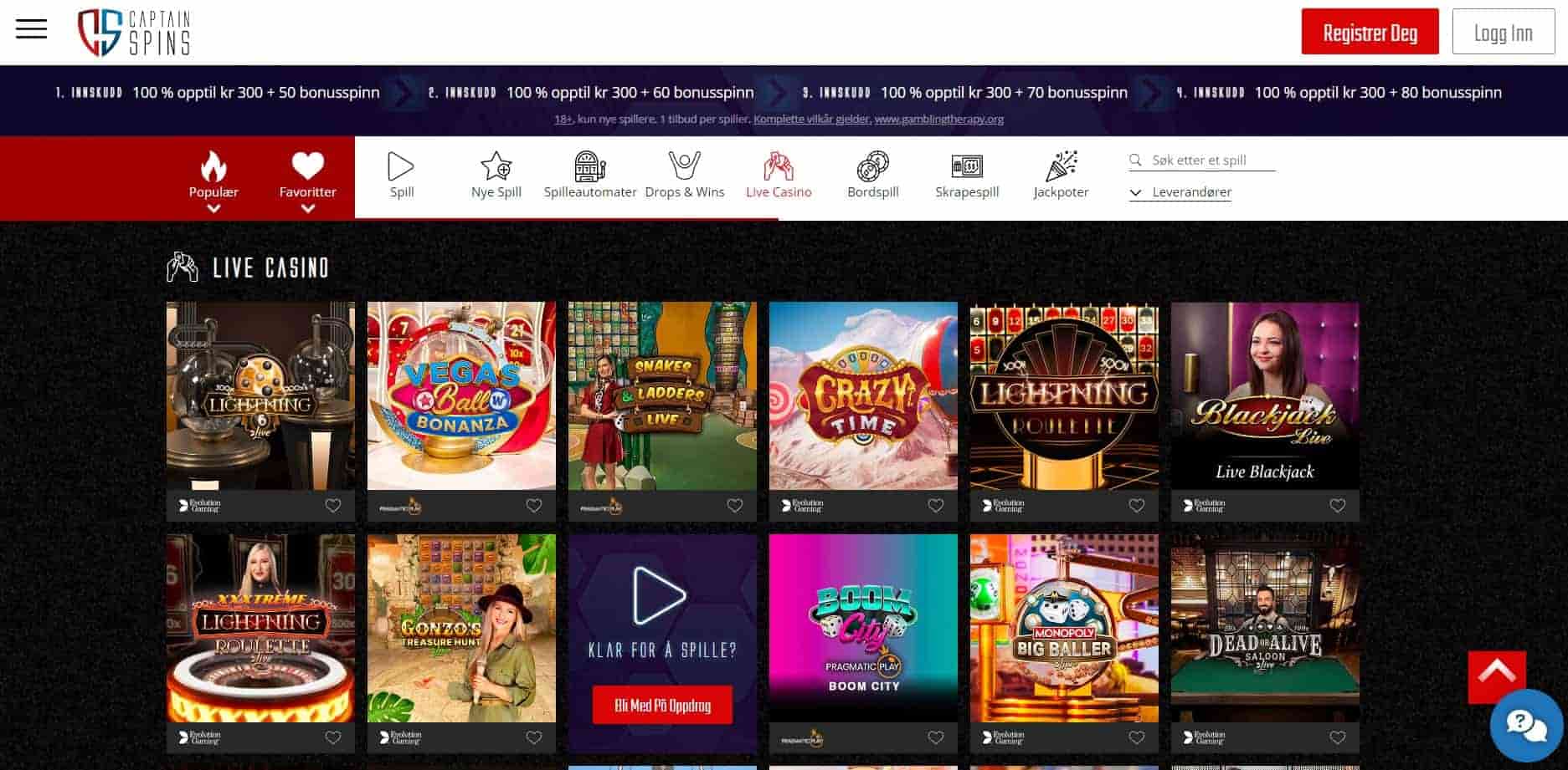 captain spins live casino