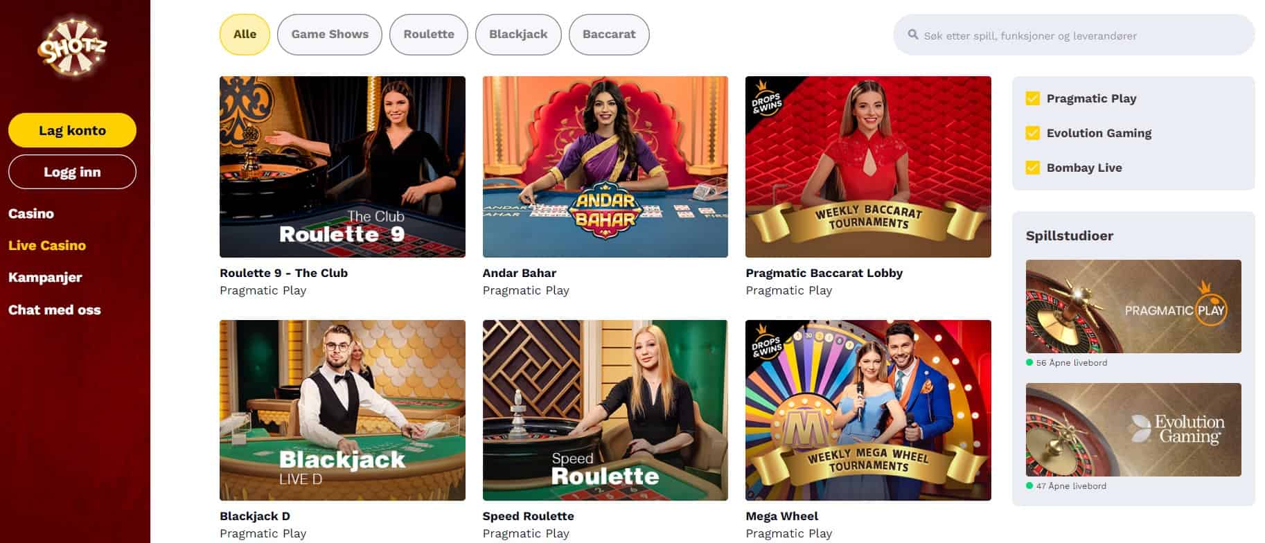 shotz casino live casino